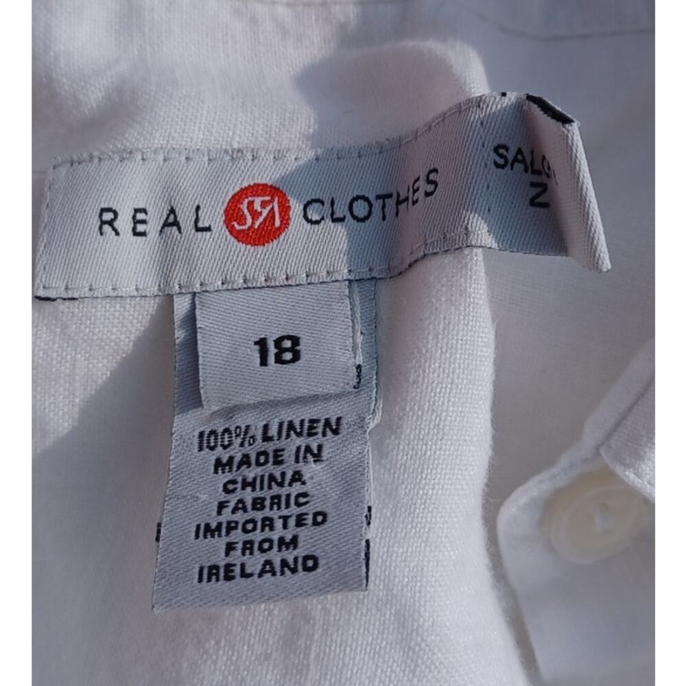 White 100% Linen Sleeveless Blouse Womens 18 Coastal Button Up Pockets Old Money - Picture 6 of 7
